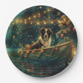 Border Collie Kerst Feestelijke Reis Papieren Bordje (Voorkant)