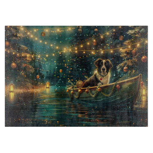 Border Collie Kerst Feestelijke Reis Snijplank (Voorkant)