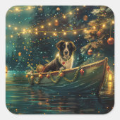Border Collie Kerst Feestelijke Reis Vierkante Sticker (Voorkant)