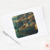 Border Collie Kerst Feestelijke Reis Vierkante Sticker (Envelop)