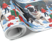 Border Collie Kerst Feestelijke Sneeuwscène Cadeaupapier (Rol Hoek)