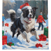 Border Collie Kerst Feestelijke Sneeuwscène Douchegordijn (Voorkant)