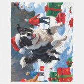 Border Collie Kerst Feestelijke Sneeuwscène Fleece Deken (Voorkant)