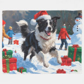 Border Collie Kerst Feestelijke Sneeuwscène Fleece Deken (Voorkant (Horizontaal))
