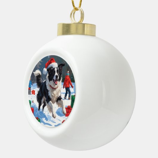 Border Collie Kerst Feestelijke Sneeuwscène Keramische Bal Ornament (Rechts)