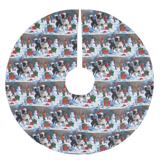 Border Collie Kerst Feestelijke Sneeuwscène Kerstboom Rok (Voorkant)