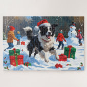 Border Collie Kerst Feestelijke Sneeuwscène Legpuzzel (Horizontaal)