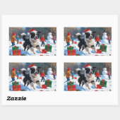 Border Collie Kerst Feestelijke Sneeuwscène Rechthoekige Sticker (Vel)