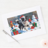 Border Collie Kerst Feestelijke Sneeuwscène Rechthoekige Sticker (Envelop)
