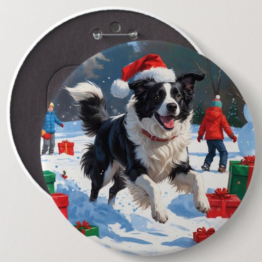 Border Collie Kerst Feestelijke Sneeuwscène Ronde Button 6,0 Cm (Voorkant /achterkant)