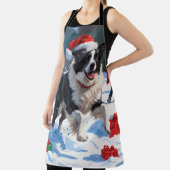 Border Collie Kerst Feestelijke Sneeuwscène Schort (Insitu)