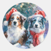 Border Collie Kerst Ronde Sticker (Voorkant)
