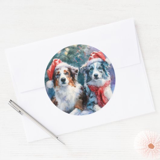 Border Collie Kerst Ronde Sticker (Envelop)
