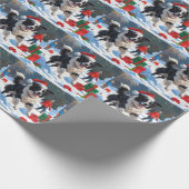 Border Collie Kerst Sneeuwlandschap Cadeaupapier (Hoek)