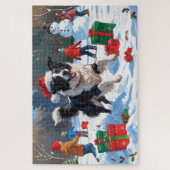 Border Collie Kerst Sneeuwlandschap Legpuzzel (Verticaal)