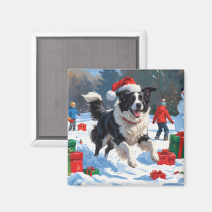 Border Collie Kerst Sneeuwlandschap Magneet