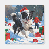 Border Collie Kerst Sneeuwlandschap Magneet (Voorkant)