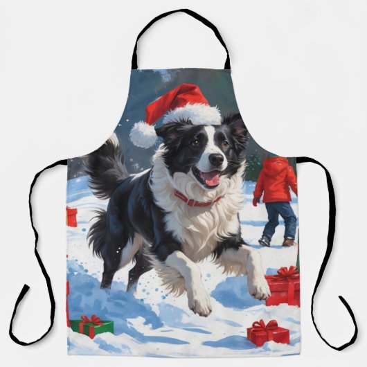 Border Collie Kerst Sneeuwlandschap Schort (Voorkant)