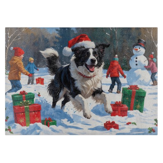 Border Collie Kerst Sneeuwlandschap Snijplank (Voorkant)