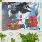Border Collie Kerst Sneeuwlandschap Theedoek (Gevouwen)