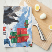 Border Collie Kerst Sneeuwlandschap Theedoek (Quarter Fold)
