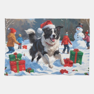 Border Collie Kerst Sneeuwlandschap Theedoek