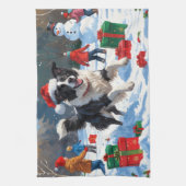 Border Collie Kerst Sneeuwlandschap Theedoek (Verticaal)