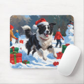 Border Collie Kerst Sneeuwscène Muismat (Met muis)