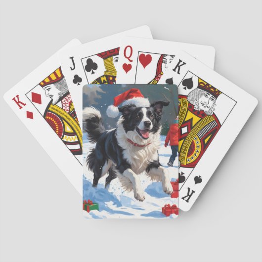 Border Collie Kerst Sneeuwscène Pokerkaarten (Achterkant)