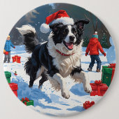 Border Collie Kerst Sneeuwscène Ronde Button 6,0 Cm (Voorkant)
