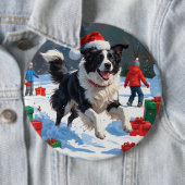 Border Collie Kerst Sneeuwscène Ronde Button 6,0 Cm (In situ)