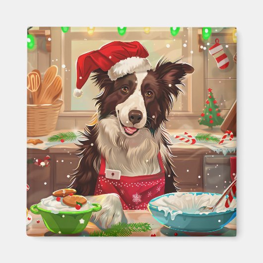 Border Collie Kerstbak: Festieve Kerstmis Magneet (Voorkant)
