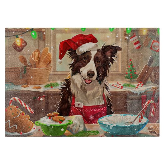 Border Collie Kerstbak: Festieve Kerstmis Snijplank (Voorkant)