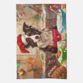 Border Collie Kerstbak: Festieve Kerstmis Theedoek (Verticaal)