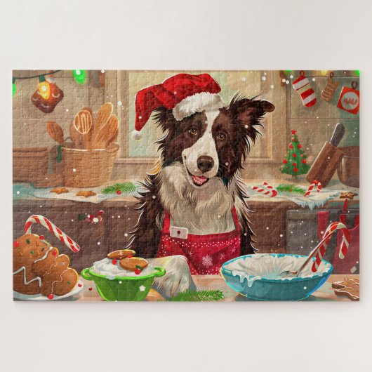 Border Collie Kerstbakfeest: Festieve Kerstmis Legpuzzel (Horizontaal)
