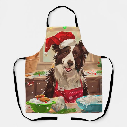 Border Collie Kerstbakfeest: Festieve Kerstmis Schort (Voorkant)