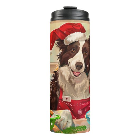 Border Collie Kerstbakken: Festieve Kerstmis Thermosbeker (Voorkant)