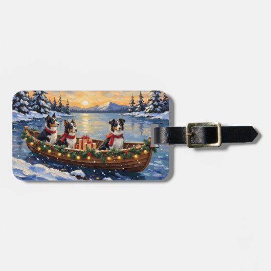Border Collie Kerstboot Vakantie Bagagelabel (Voorkant horizontaal)
