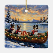 Border Collie Kerstboot Vakantie Keramisch Ornament (Achterkant)