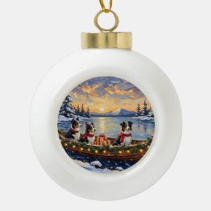 Border Collie Kerstboot Vakantie Keramische Bal Ornament