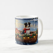 Border Collie Kerstboot Vakantie Koffiemok (Voorkant rechts)