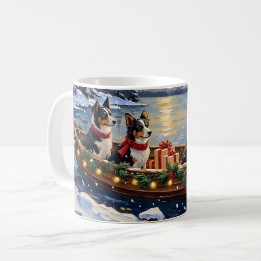 Border Collie Kerstboot Vakantie Koffiemok (Voorkant links)