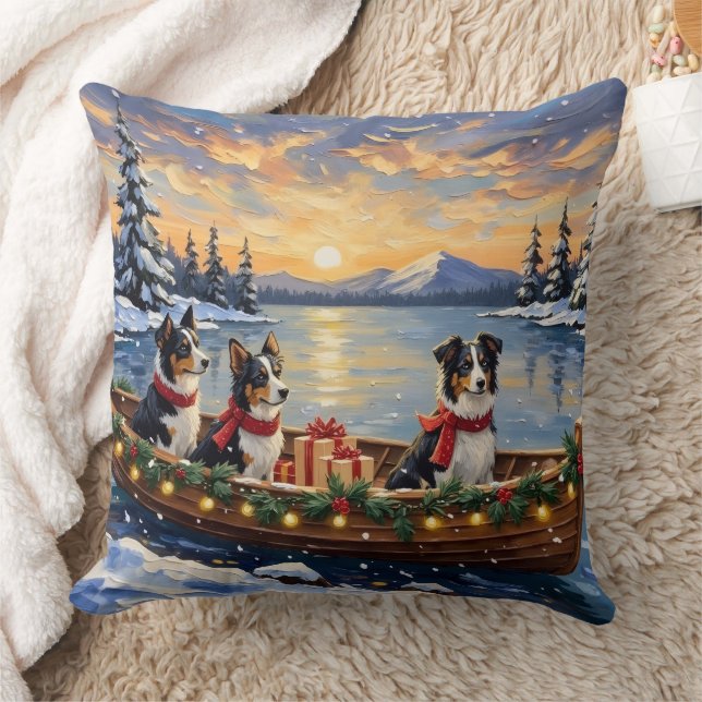Border Collie Kerstboot Vakantie Kussen (Deken)