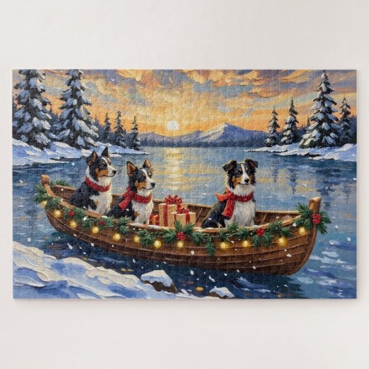 Border Collie Kerstboot Vakantie Legpuzzel (Horizontaal)