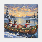 Border Collie Kerstboot Vakantie Magneet (Voorkant)