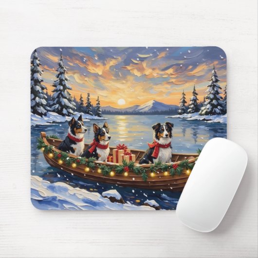Border Collie Kerstboot Vakantie Muismat (Met muis)