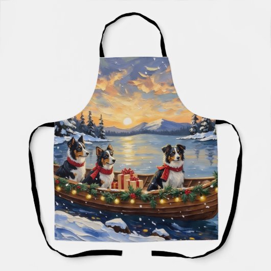 Border Collie Kerstboot Vakantie Schort (Voorkant)