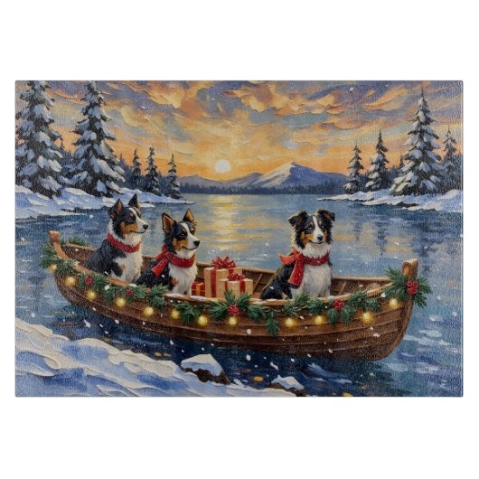 Border Collie Kerstboot Vakantie Snijplank (Voorkant)
