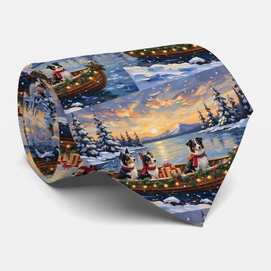 Border Collie Kerstboot Vakantie Stropdas (Opgerold)