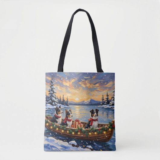 Border Collie Kerstboot Vakantie Tote Bag (Voorkant)